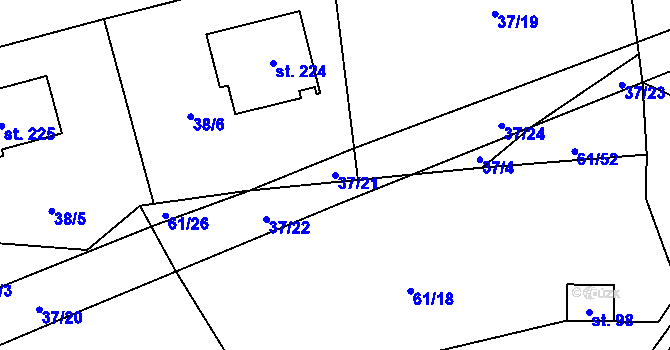 Parcela st. 37/21 v KÚ Lupenice, Katastrální mapa