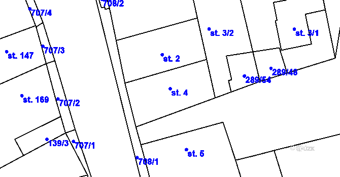 Parcela st. 4 v KÚ Luštěnice, Katastrální mapa