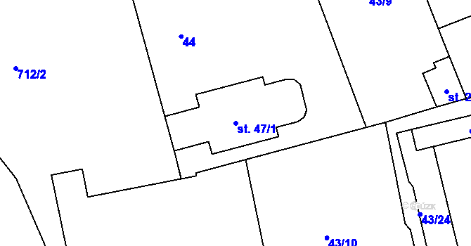 Parcela st. 47/1 v KÚ Luštěnice, Katastrální mapa