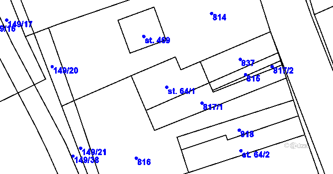 Parcela st. 64/1 v KÚ Luštěnice, Katastrální mapa