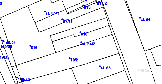 Parcela st. 64/2 v KÚ Luštěnice, Katastrální mapa