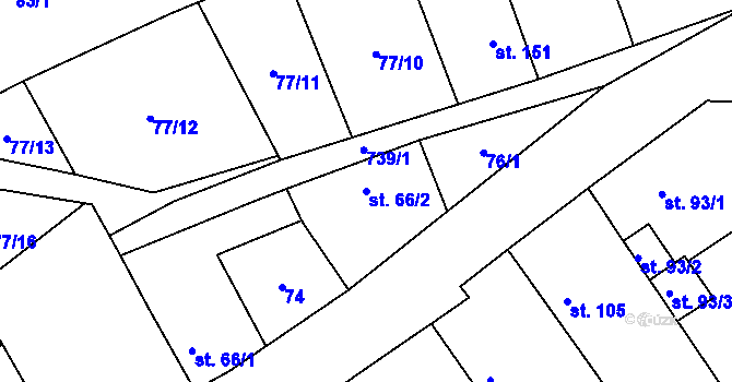 Parcela st. 66/2 v KÚ Luštěnice, Katastrální mapa