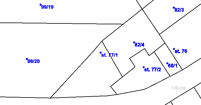 Parcela st. 77/1 v KÚ Luštěnice, Katastrální mapa