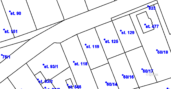 Parcela st. 119 v KÚ Luštěnice, Katastrální mapa