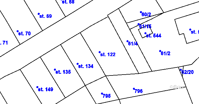 Parcela st. 122 v KÚ Luštěnice, Katastrální mapa