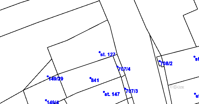 Parcela st. 127 v KÚ Luštěnice, Katastrální mapa