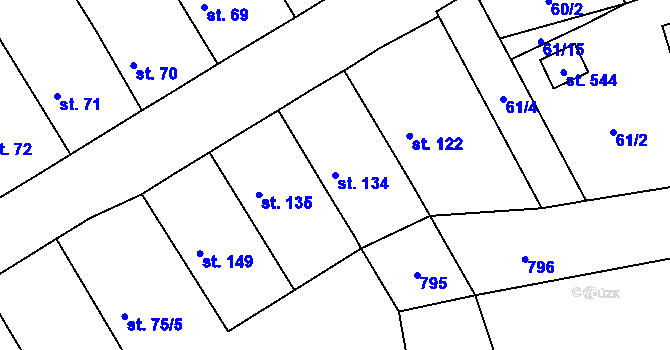 Parcela st. 134 v KÚ Luštěnice, Katastrální mapa