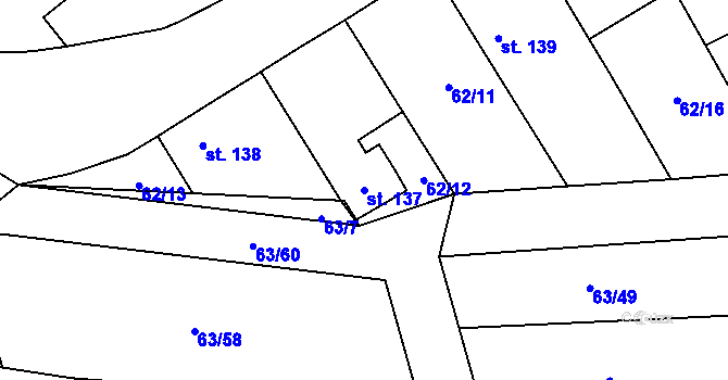Parcela st. 137 v KÚ Luštěnice, Katastrální mapa