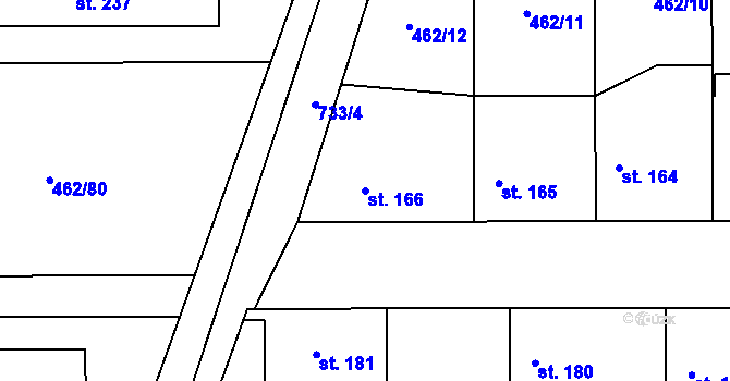 Parcela st. 166 v KÚ Luštěnice, Katastrální mapa