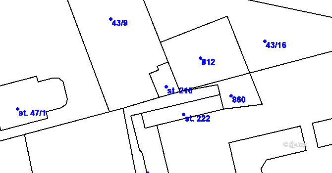 Parcela st. 216 v KÚ Luštěnice, Katastrální mapa