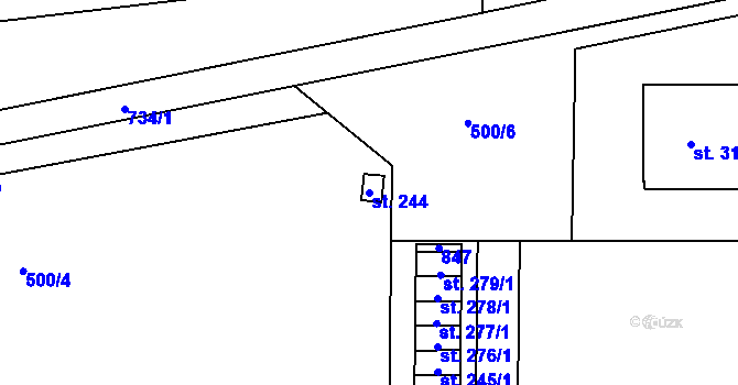 Parcela st. 244 v KÚ Luštěnice, Katastrální mapa