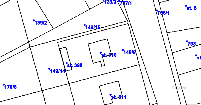 Parcela st. 310 v KÚ Luštěnice, Katastrální mapa