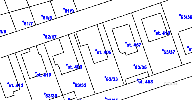 Parcela st. 405 v KÚ Luštěnice, Katastrální mapa