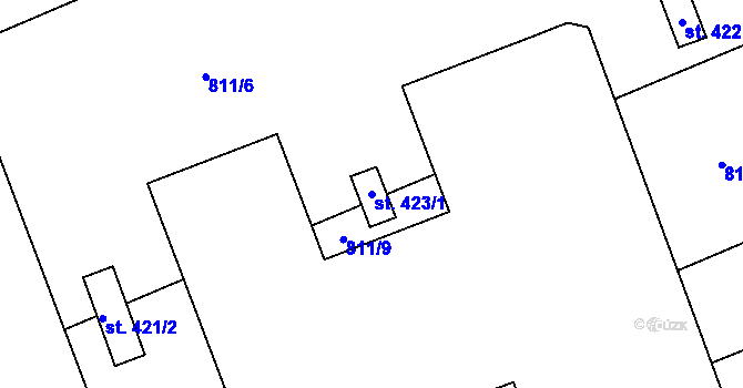 Parcela st. 423/1 v KÚ Luštěnice, Katastrální mapa