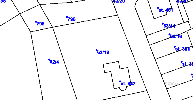 Parcela st. 62/18 v KÚ Luštěnice, Katastrální mapa