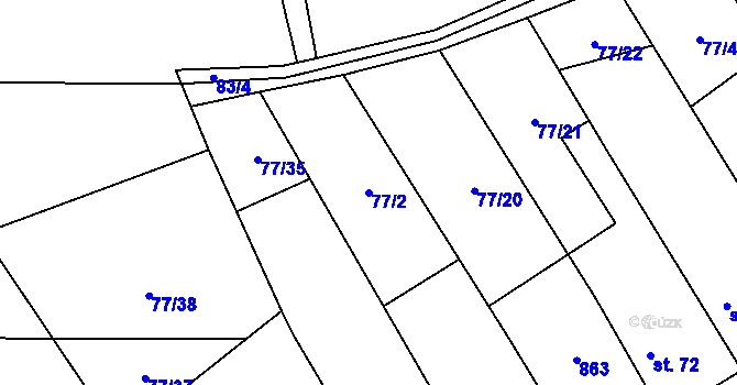 Parcela st. 77/2 v KÚ Luštěnice, Katastrální mapa