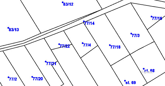 Parcela st. 77/4 v KÚ Luštěnice, Katastrální mapa