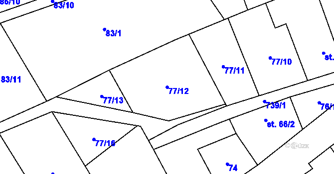 Parcela st. 77/12 v KÚ Luštěnice, Katastrální mapa