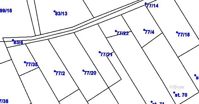 Parcela st. 77/21 v KÚ Luštěnice, Katastrální mapa