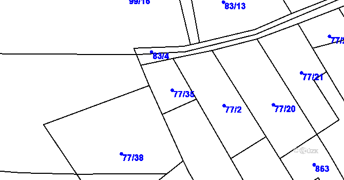 Parcela st. 77/35 v KÚ Luštěnice, Katastrální mapa
