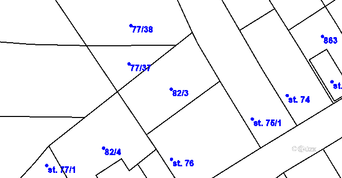 Parcela st. 82/3 v KÚ Luštěnice, Katastrální mapa