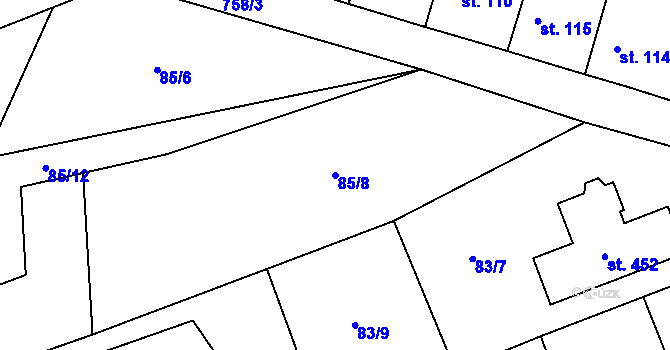 Parcela st. 85/8 v KÚ Luštěnice, Katastrální mapa