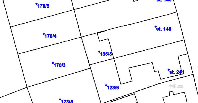Parcela st. 135/3 v KÚ Luštěnice, Katastrální mapa