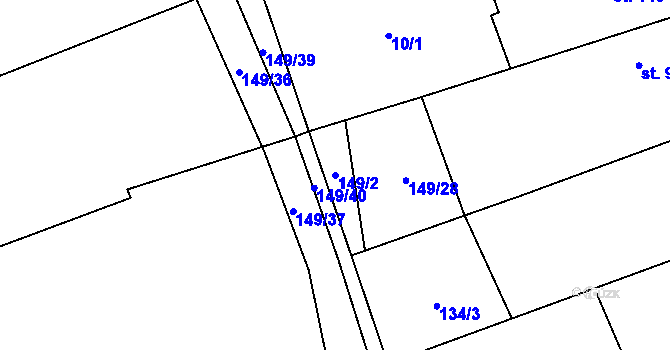 Parcela st. 149/2 v KÚ Luštěnice, Katastrální mapa