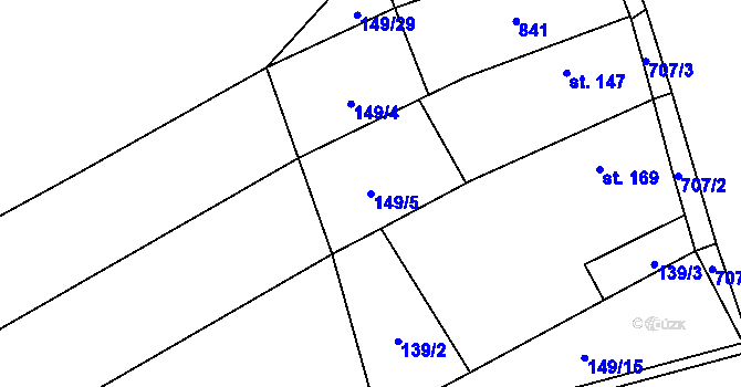 Parcela st. 149/5 v KÚ Luštěnice, Katastrální mapa