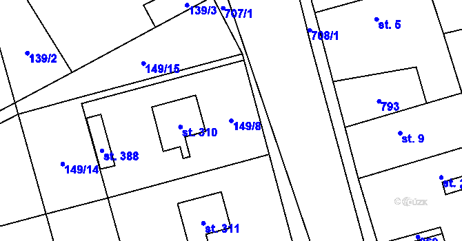 Parcela st. 149/8 v KÚ Luštěnice, Katastrální mapa