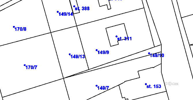 Parcela st. 149/9 v KÚ Luštěnice, Katastrální mapa