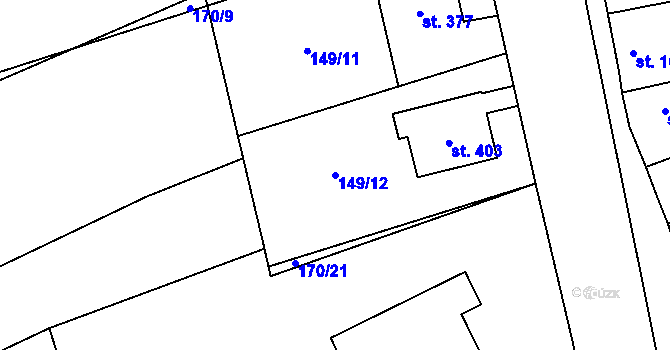 Parcela st. 149/12 v KÚ Luštěnice, Katastrální mapa