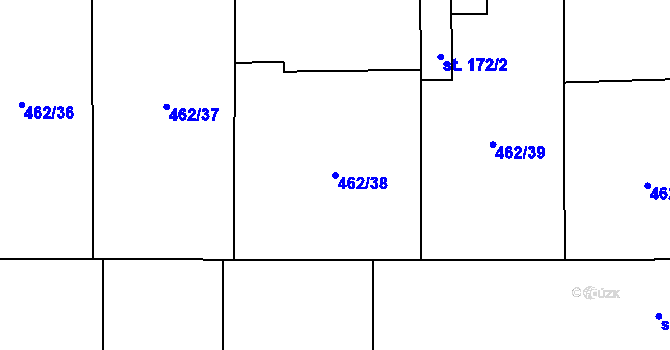 Parcela st. 462/38 v KÚ Luštěnice, Katastrální mapa