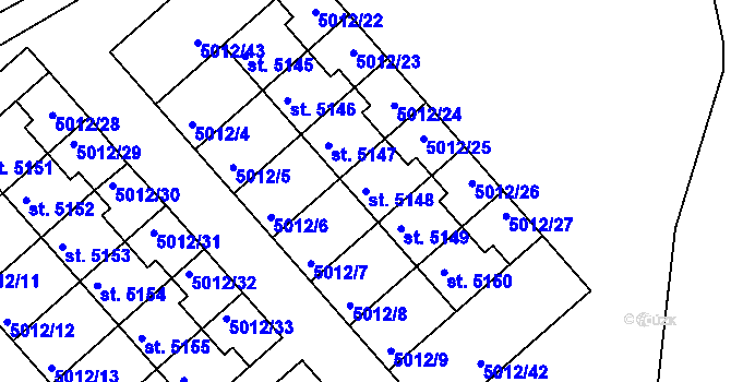 Parcela st. 5148 v KÚ Luštěnice, Katastrální mapa