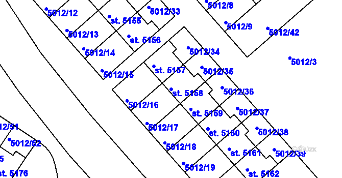 Parcela st. 5158 v KÚ Luštěnice, Katastrální mapa