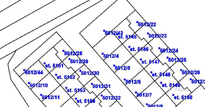 Parcela st. 5012/4 v KÚ Luštěnice, Katastrální mapa