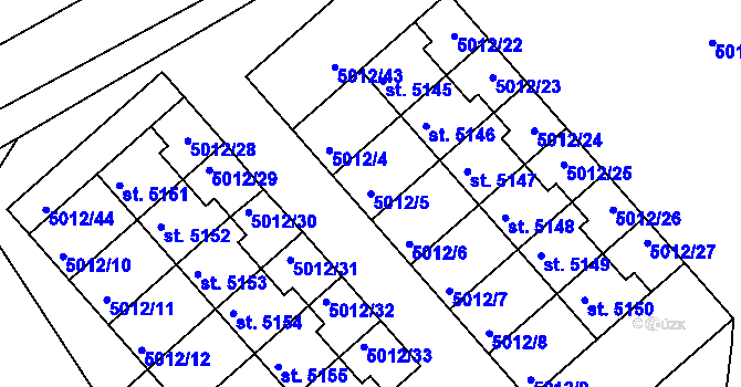 Parcela st. 5012/5 v KÚ Luštěnice, Katastrální mapa
