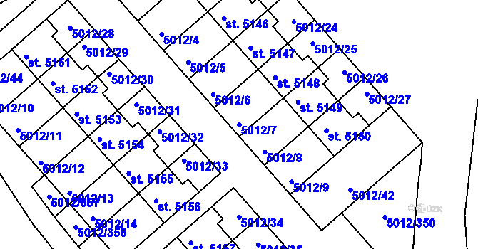 Parcela st. 5012/7 v KÚ Luštěnice, Katastrální mapa