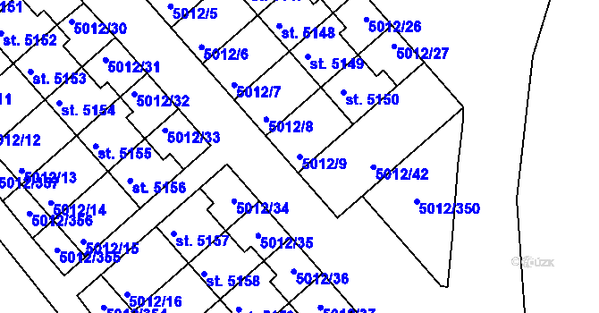 Parcela st. 5012/9 v KÚ Luštěnice, Katastrální mapa