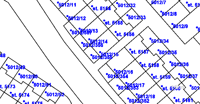 Parcela st. 5012/15 v KÚ Luštěnice, Katastrální mapa