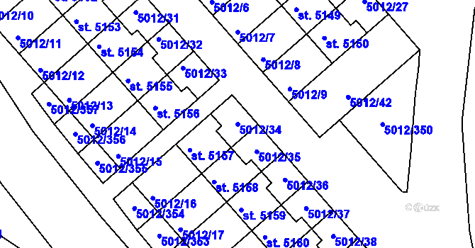 Parcela st. 5012/34 v KÚ Luštěnice, Katastrální mapa
