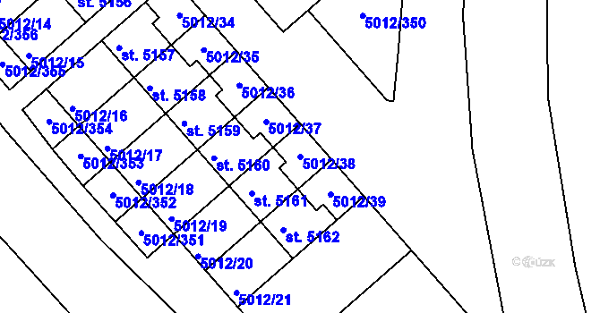 Parcela st. 5012/38 v KÚ Luštěnice, Katastrální mapa