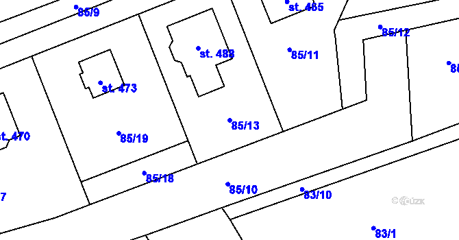 Parcela st. 85/13 v KÚ Luštěnice, Katastrální mapa