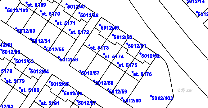 Parcela st. 5174 v KÚ Luštěnice, Katastrální mapa