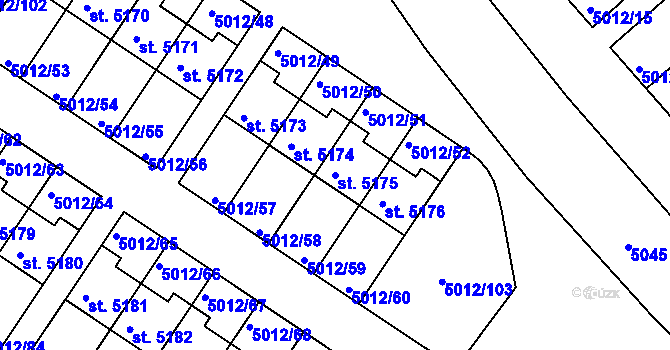 Parcela st. 5175 v KÚ Luštěnice, Katastrální mapa
