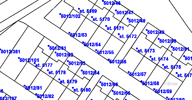 Parcela st. 5012/55 v KÚ Luštěnice, Katastrální mapa