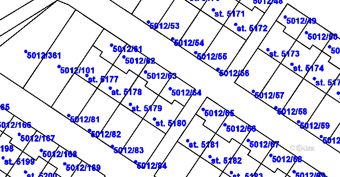 Parcela st. 5012/64 v KÚ Luštěnice, Katastrální mapa