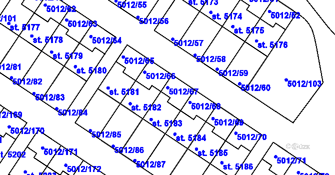 Parcela st. 5012/67 v KÚ Luštěnice, Katastrální mapa