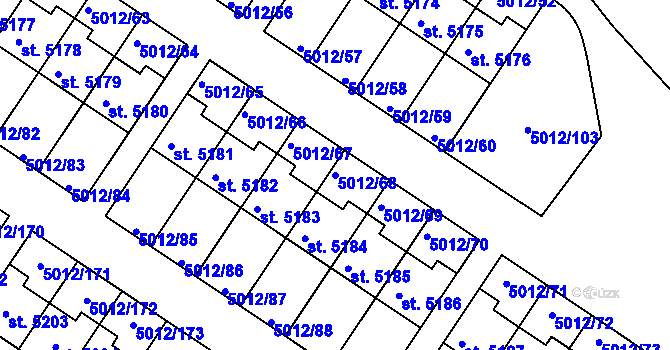 Parcela st. 5012/68 v KÚ Luštěnice, Katastrální mapa