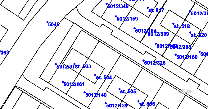 Parcela st. 5012/152 v KÚ Luštěnice, Katastrální mapa